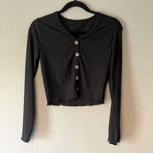 New! SHEIN Black Long Sleeve Crop Top. Size Small.
